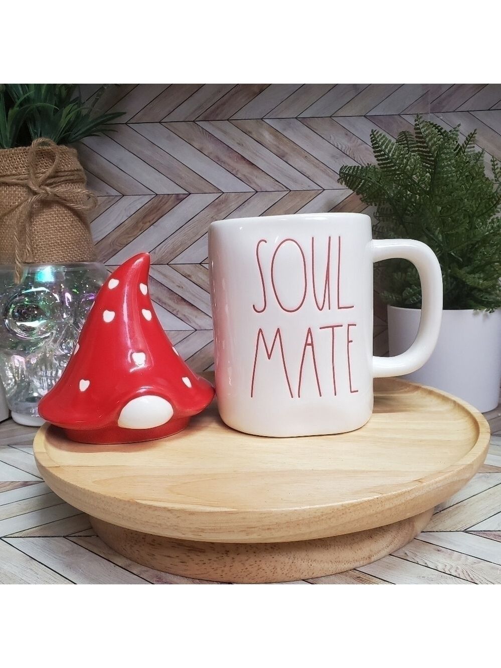 Rae Dunn SOUL MATE Mug with Gnome Topper Ceramic Valentine’s Day